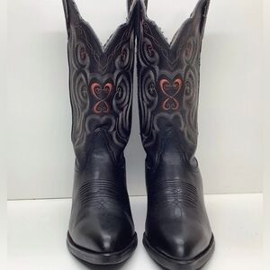 Tony Lama Western Heeled Boots Embroidered Black Red Turquoise Blue